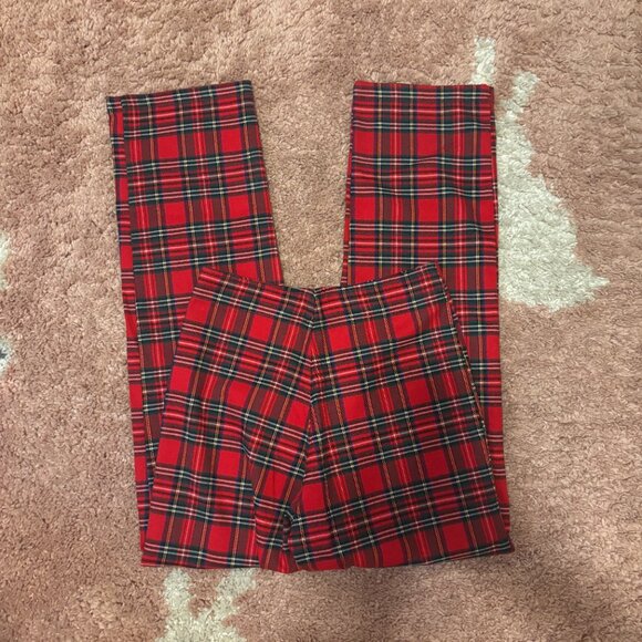 NWT Brandy Melville John Galt Red Blue Green Plaid High Rise Kim Pants Christmas - Picture 2 of 6